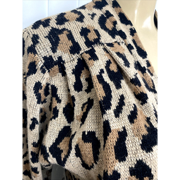 ST JOHN Cardigan Open Sweater Animal Print Brown Beige Leo Vintage S P - Picture 4 of 7